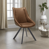 Luca Tan Set of 4 Faux Leather Swivel Dining Chairs - Pendle Village Furniture